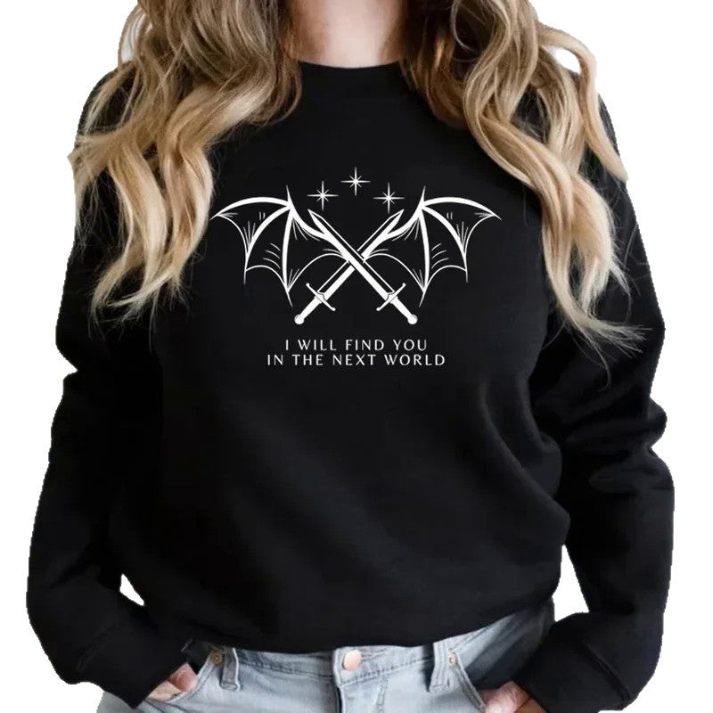 Kvinnors sweatshirt med konstnärlig grafisk design och inspirerande text Mirla-Eva Jonsson