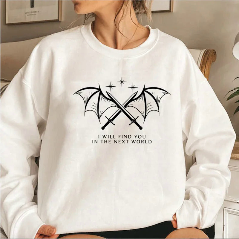 Kvinnors sweatshirt med konstnärlig grafisk design och inspirerande text Mirla-Eva Jonsson