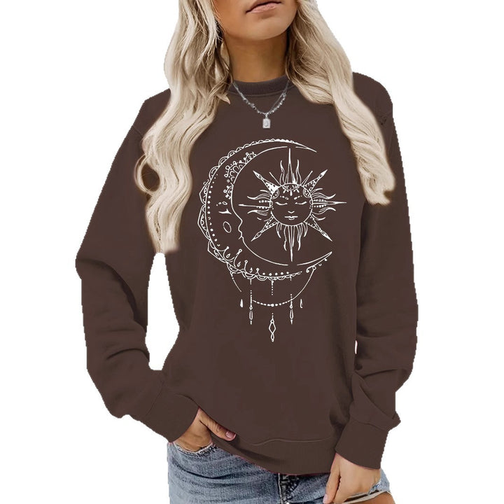 Kvinnors sweatshirt med konstnärlig sol- och måndesign Mirla-Eva Jonsson