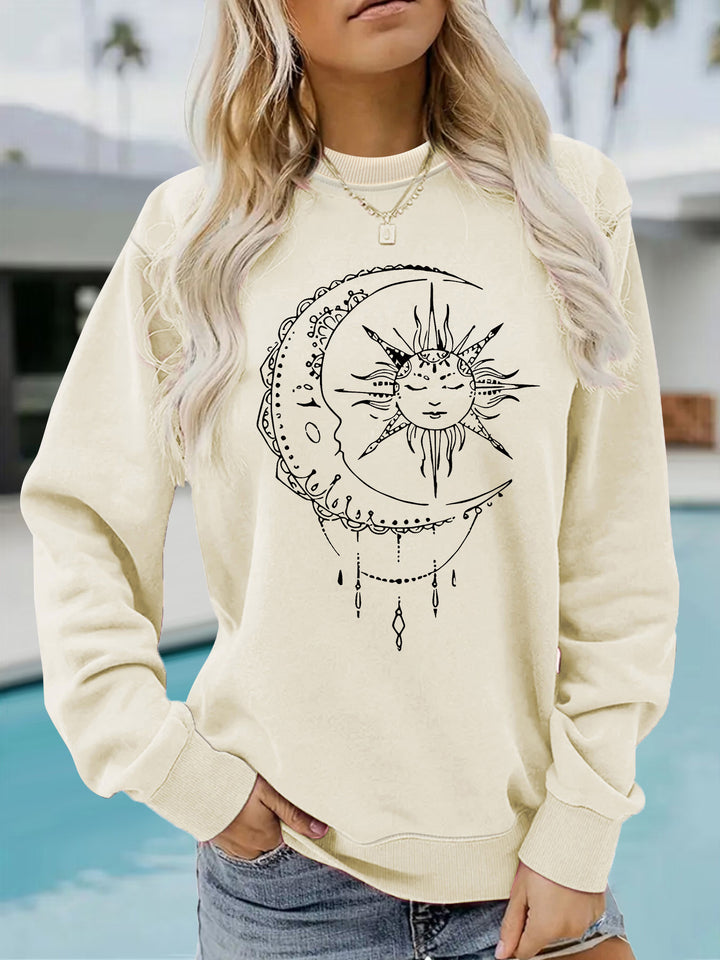 Kvinnors sweatshirt med konstnärlig sol- och måndesign Mirla-Eva Jonsson