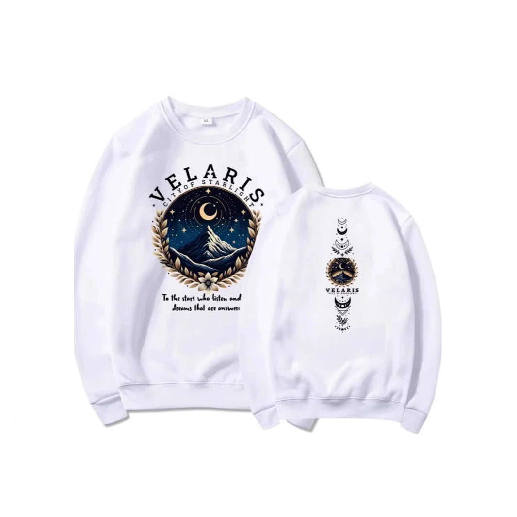 Kvinnors sweatshirt med konstnärligt motiv av natthimlen Mirla-Eva Jonsson