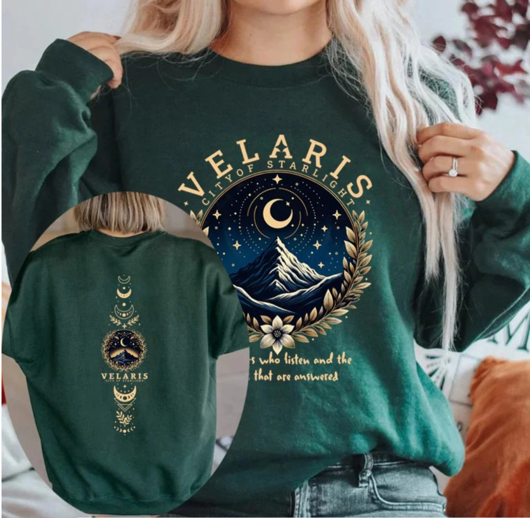 Kvinnors sweatshirt med konstnärligt motiv av natthimlen Mirla-Eva Jonsson
