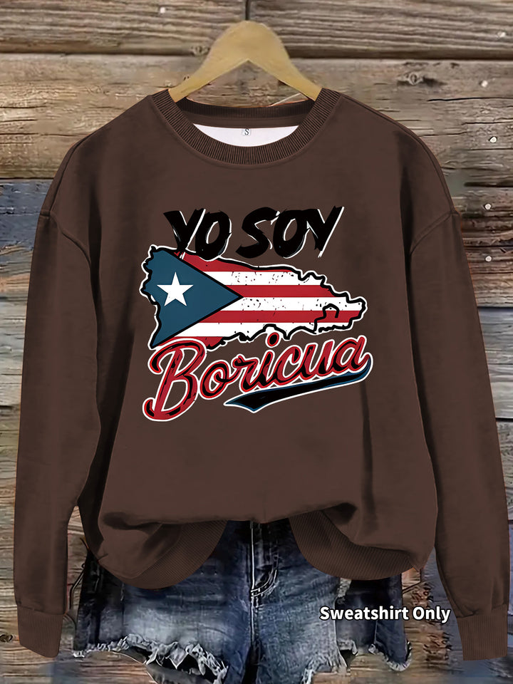 Kvinnors sweatshirt med kreativ Puerto Rico-design och avslappnad passform Mirla-Eva Jonsson
