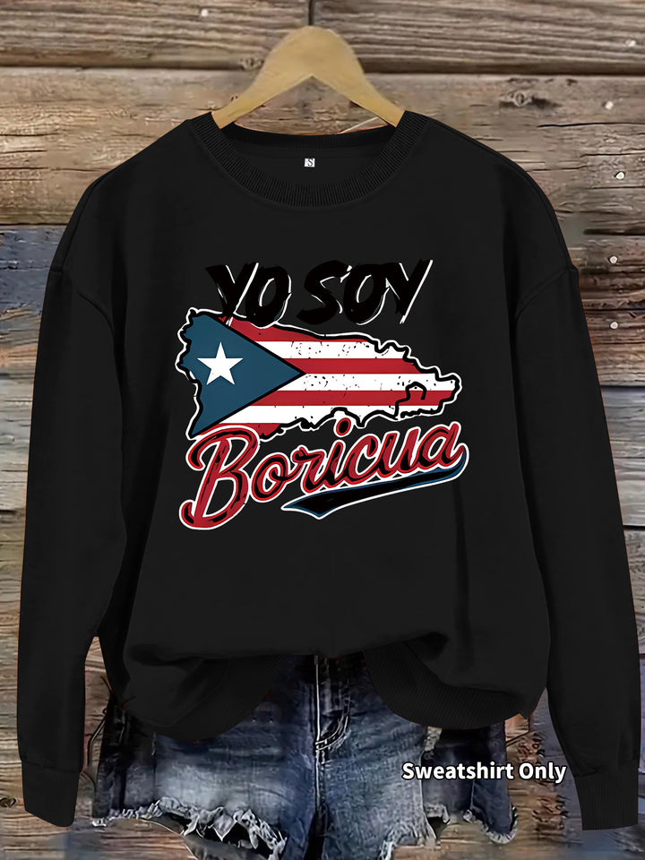 Kvinnors sweatshirt med kreativ Puerto Rico-design och avslappnad passform Mirla-Eva Jonsson