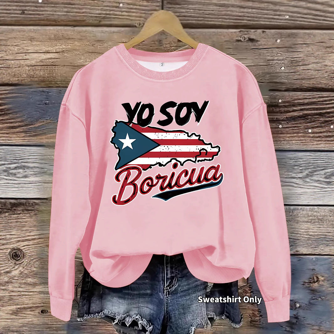 Kvinnors sweatshirt med kreativ Puerto Rico-design och avslappnad passform Mirla-Eva Jonsson
