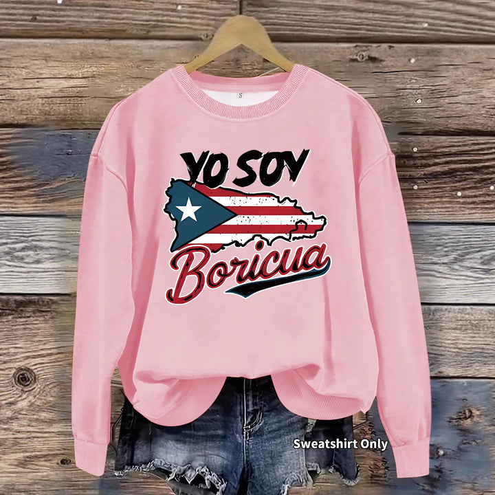 Kvinnors sweatshirt med kreativ Puerto Rico-design och avslappnad passform Mirla-Eva Jonsson