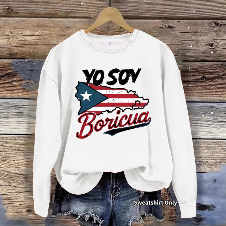 Kvinnors sweatshirt med kreativ Puerto Rico-design och avslappnad passform Mirla-Eva Jonsson