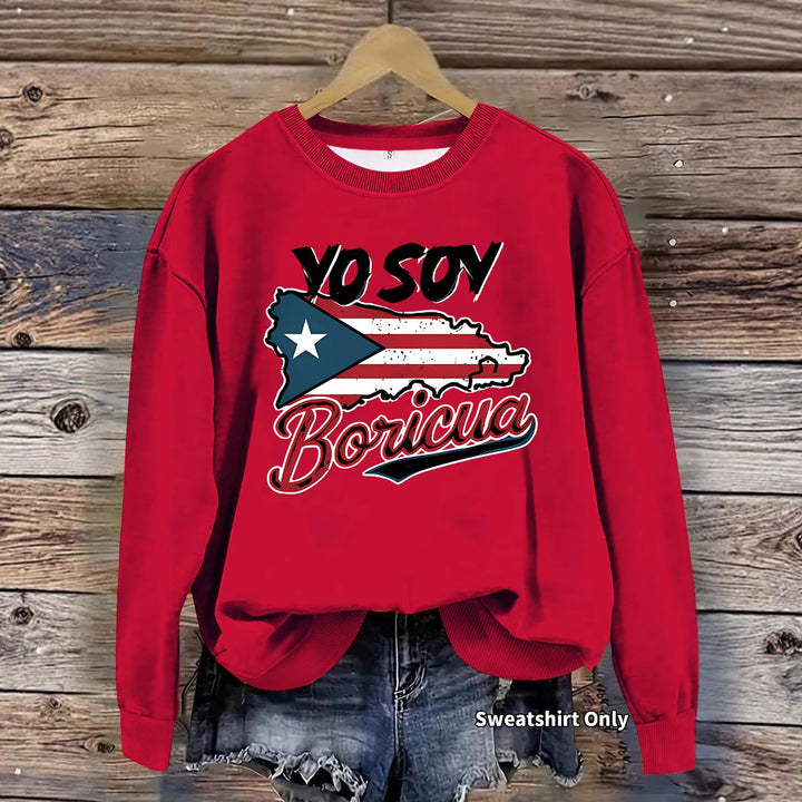 Kvinnors sweatshirt med kreativ Puerto Rico-design och avslappnad passform Mirla-Eva Jonsson