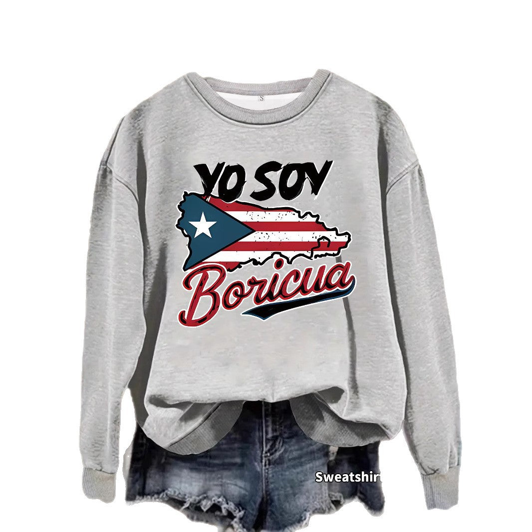 Kvinnors sweatshirt med kreativ Puerto Rico-design och avslappnad passform Mirla-Eva Jonsson