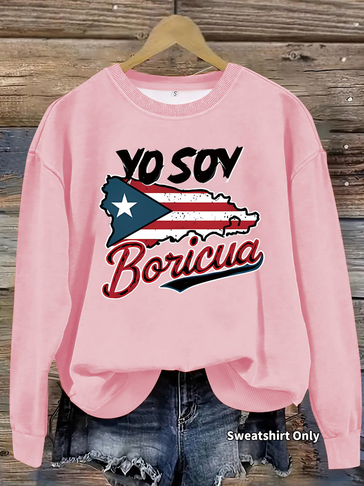 Kvinnors sweatshirt med kreativ Puerto Rico-design och avslappnad passform Mirla-Eva Jonsson