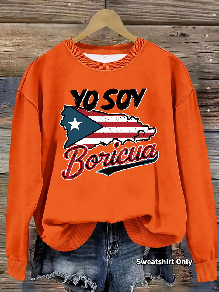 Kvinnors sweatshirt med kreativ Puerto Rico-design och avslappnad passform Mirla-Eva Jonsson