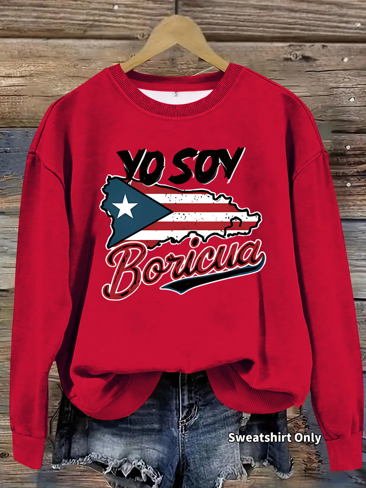 Kvinnors sweatshirt med kreativ Puerto Rico-design och avslappnad passform Mirla-Eva Jonsson