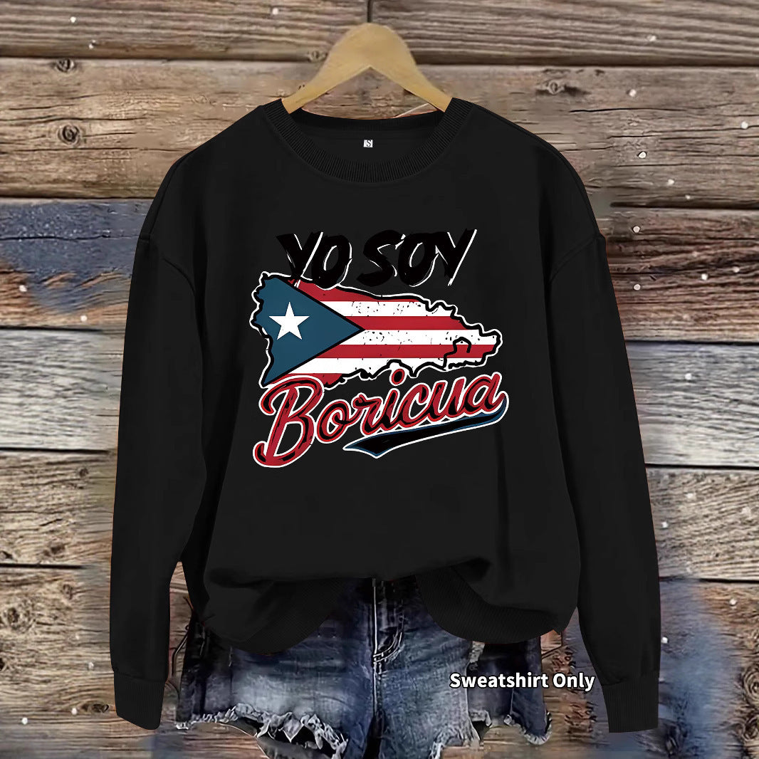Kvinnors sweatshirt med kreativ Puerto Rico-design och avslappnad passform Mirla-Eva Jonsson