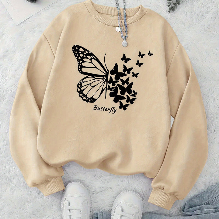Kvinnors sweatshirt med kreativ fjärilsmotiv och avslappnad skärning Mirla-Eva Jonsson