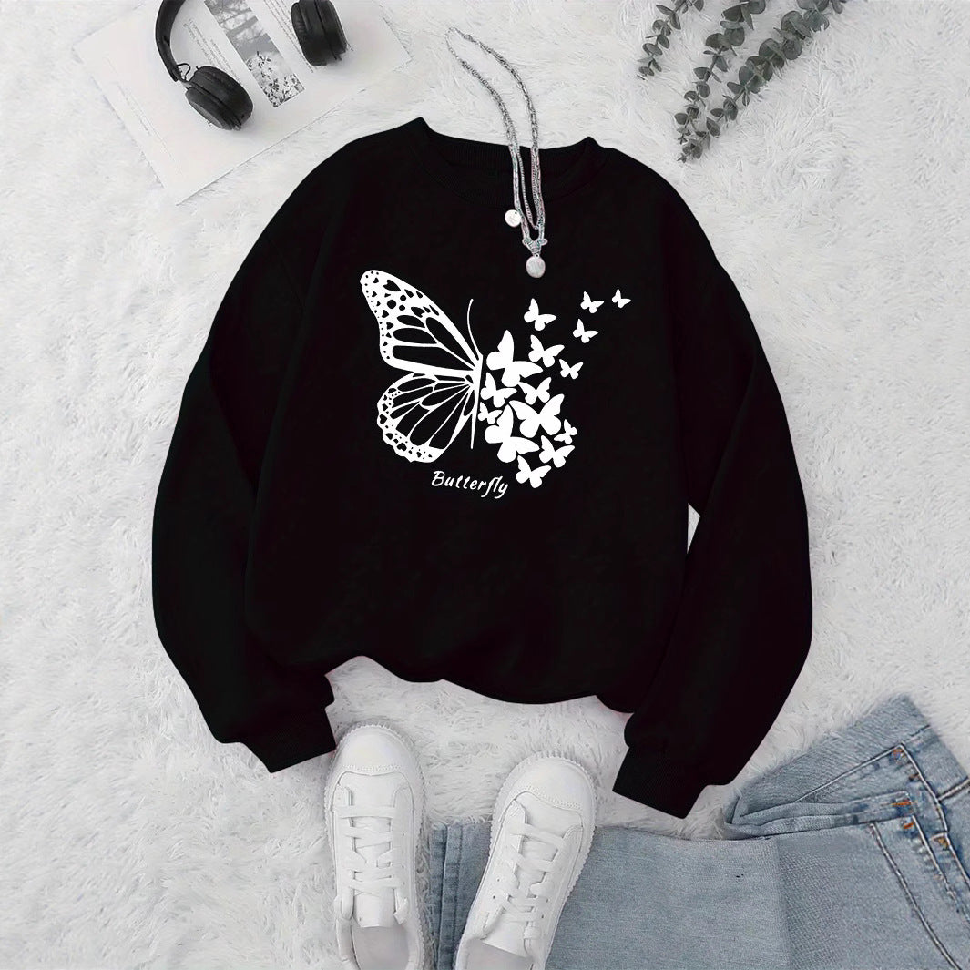 Kvinnors sweatshirt med kreativ fjärilsmotiv och avslappnad skärning Mirla-Eva Jonsson