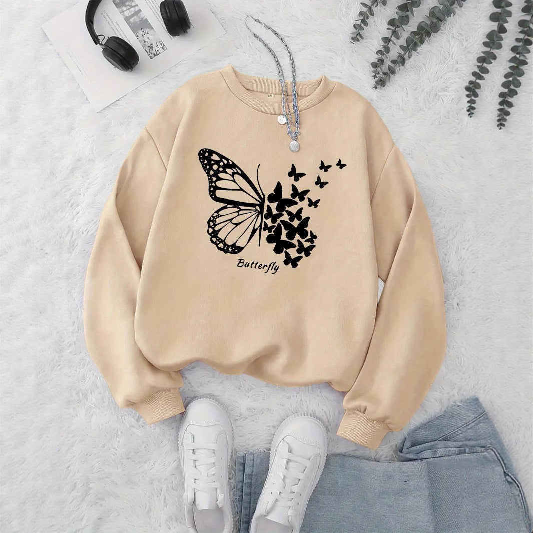 Kvinnors sweatshirt med kreativ fjärilsmotiv och avslappnad skärning Mirla-Eva Jonsson