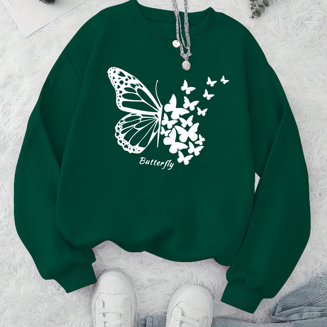 Kvinnors sweatshirt med kreativ fjärilsmotiv och avslappnad skärning Mirla-Eva Jonsson