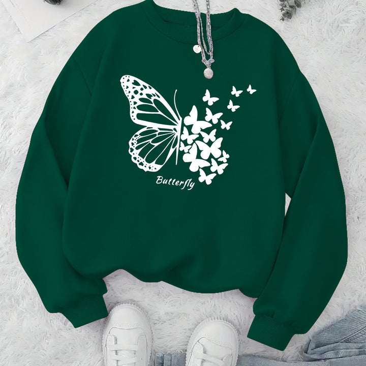 Kvinnors sweatshirt med kreativ fjärilsmotiv och avslappnad skärning Mirla-Eva Jonsson