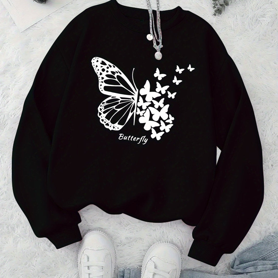 Kvinnors sweatshirt med kreativ fjärilsmotiv och avslappnad skärning Mirla-Eva Jonsson