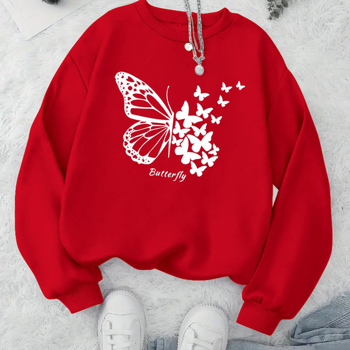 Kvinnors sweatshirt med kreativ fjärilsmotiv och avslappnad skärning Mirla-Eva Jonsson
