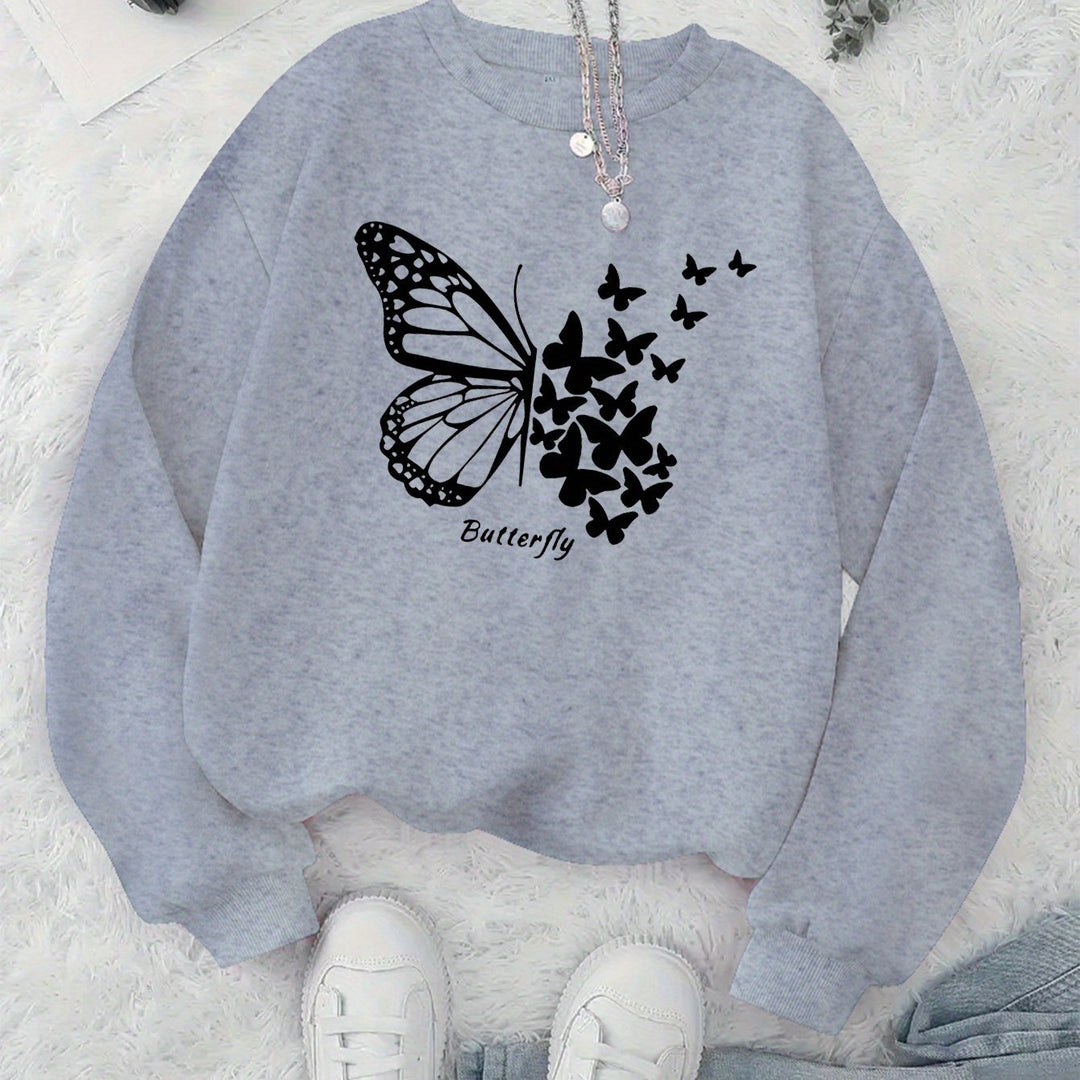 Kvinnors sweatshirt med kreativ fjärilsmotiv och avslappnad skärning Mirla-Eva Jonsson