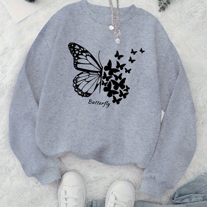 Kvinnors sweatshirt med kreativ fjärilsmotiv och avslappnad skärning Mirla-Eva Jonsson