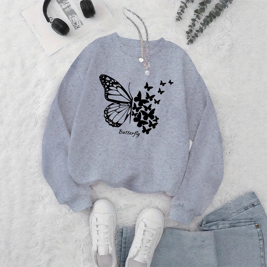 Kvinnors sweatshirt med kreativ fjärilsmotiv och avslappnad skärning Mirla-Eva Jonsson