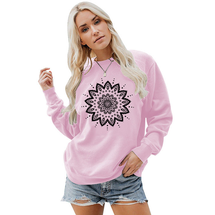 Kvinnors sweatshirt med kreativ mandala-design och avslappnad passform Mirla-Eva Jonsson