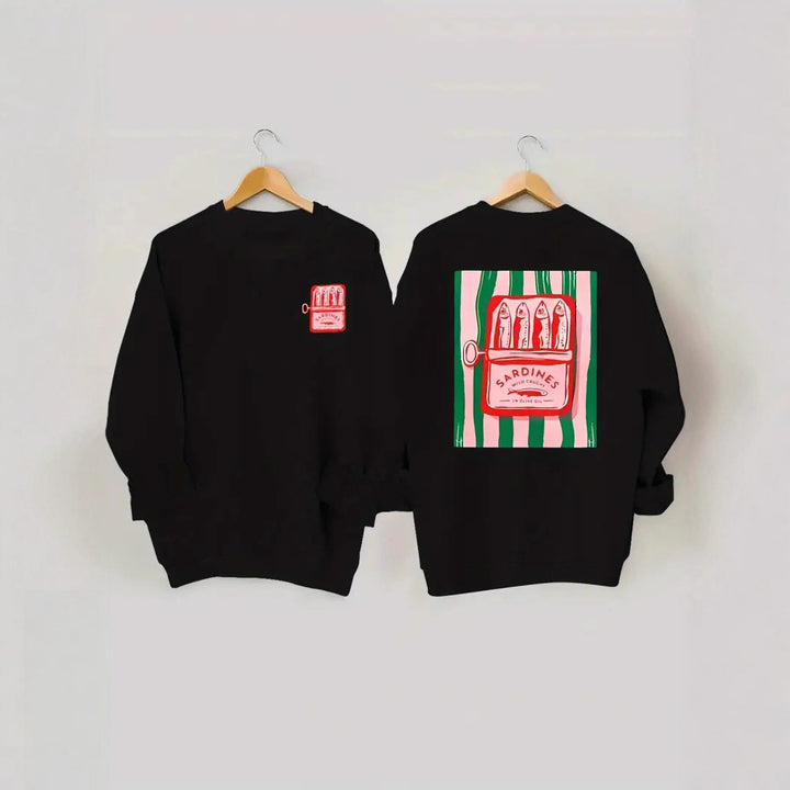 Kvinnors sweatshirt med kreativ sardinfotografi och avslappnad passform Mirla-Eva Jonsson
