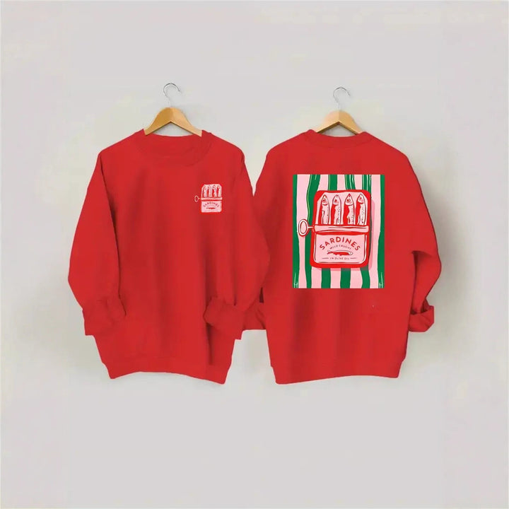 Kvinnors sweatshirt med kreativ sardinfotografi och avslappnad passform Mirla-Eva Jonsson