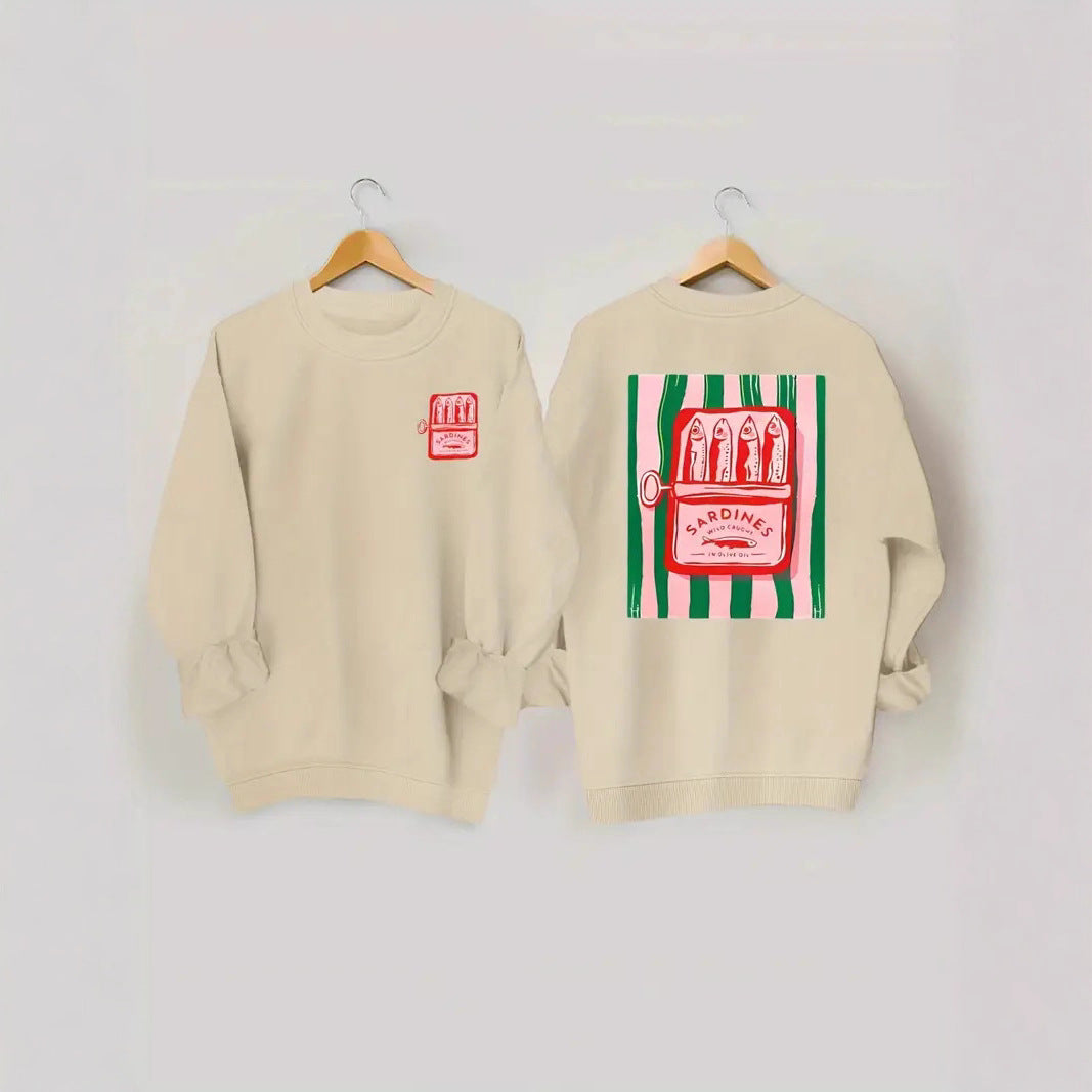 Kvinnors sweatshirt med kreativ sardinfotografi och avslappnad passform Mirla-Eva Jonsson