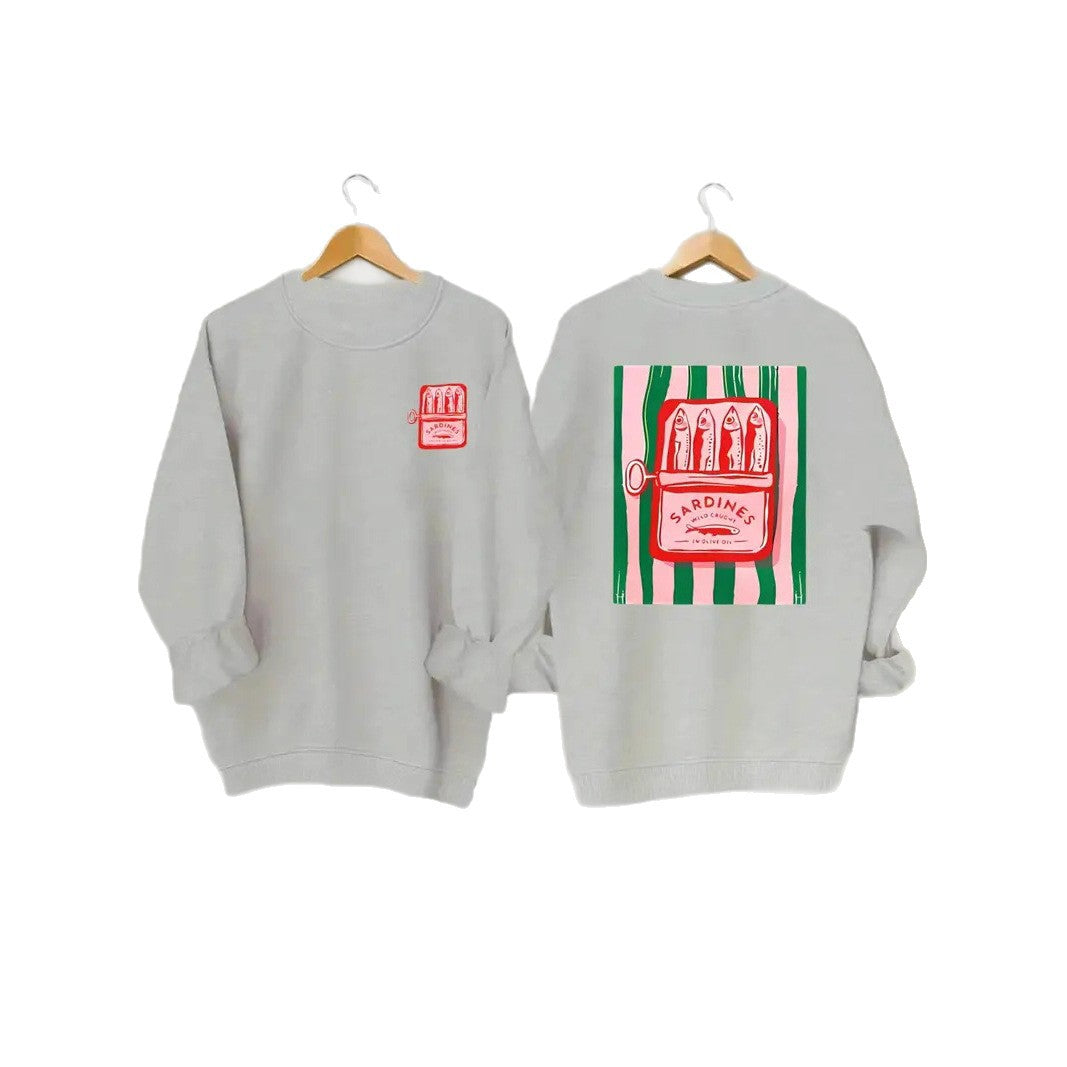 Kvinnors sweatshirt med kreativ sardinfotografi och avslappnad passform Mirla-Eva Jonsson
