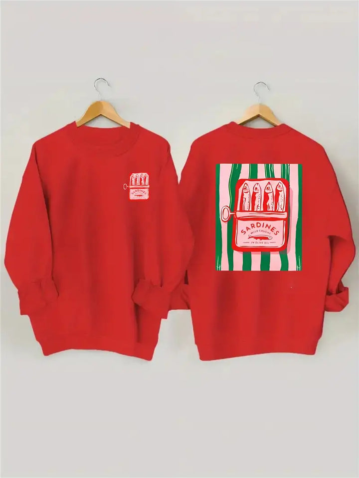 Kvinnors sweatshirt med kreativ sardinfotografi och avslappnad passform Mirla-Eva Jonsson