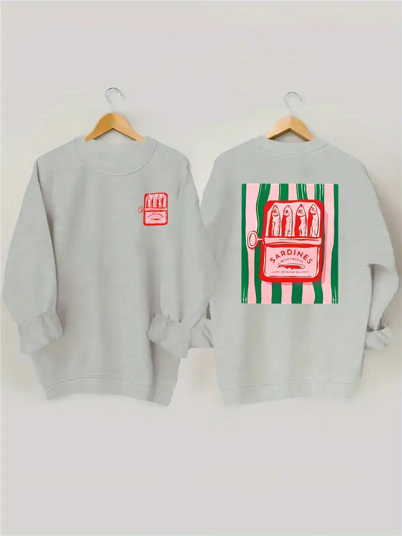 Kvinnors sweatshirt med kreativ sardinfotografi och avslappnad passform Mirla-Eva Jonsson