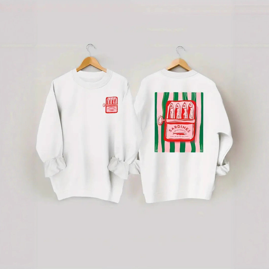 Kvinnors sweatshirt med kreativ sardinfotografi och avslappnad passform Mirla-Eva Jonsson