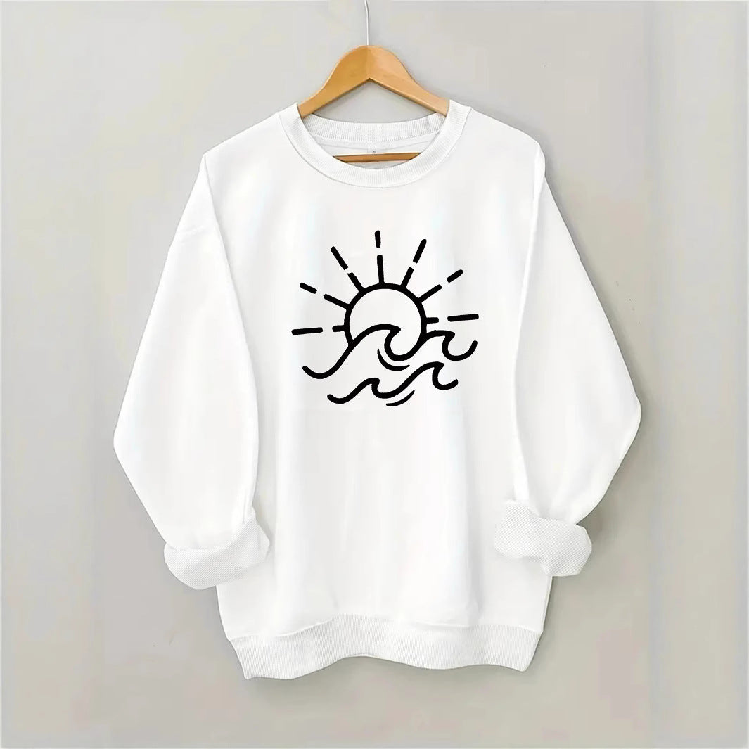 Kvinnors sweatshirt med kreativ sol- och vågmönster Mirla-Eva Jonsson