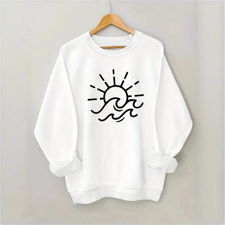 Kvinnors sweatshirt med kreativ sol- och vågmönster Mirla-Eva Jonsson