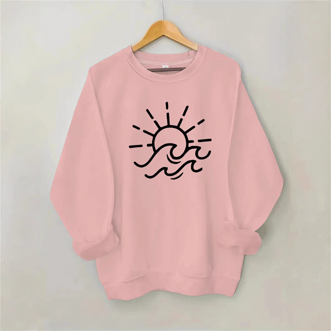 Kvinnors sweatshirt med kreativ sol- och vågmönster Mirla-Eva Jonsson
