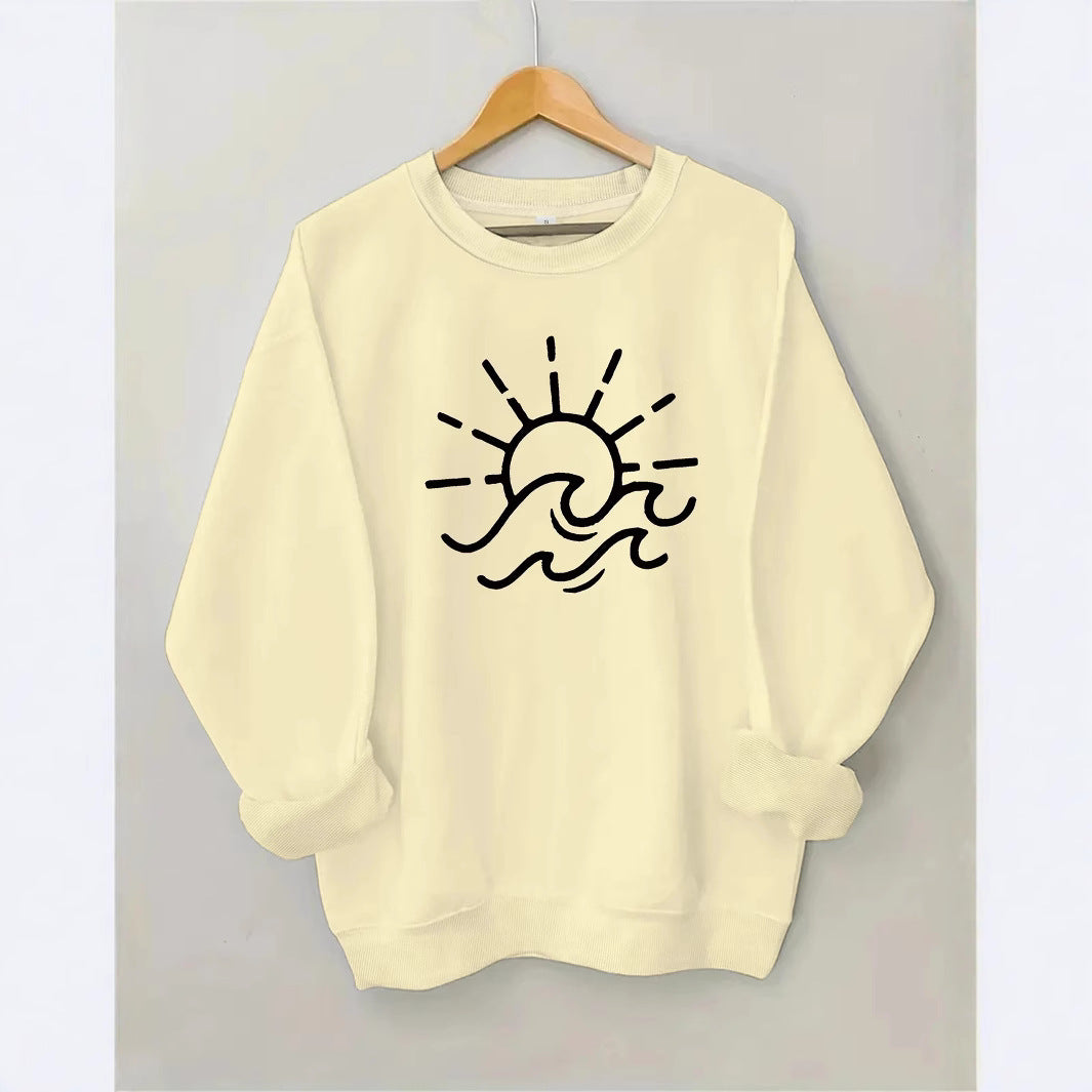 Kvinnors sweatshirt med kreativ sol- och vågmönster Mirla-Eva Jonsson