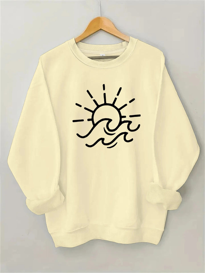 Kvinnors sweatshirt med kreativ sol- och vågmönster Mirla-Eva Jonsson