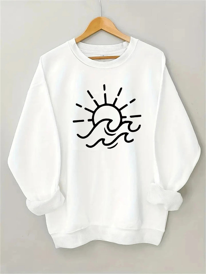 Kvinnors sweatshirt med kreativ sol- och vågmönster Mirla-Eva Jonsson