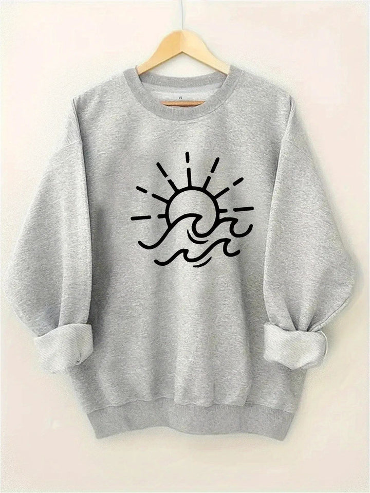Kvinnors sweatshirt med kreativ sol- och vågmönster Mirla-Eva Jonsson