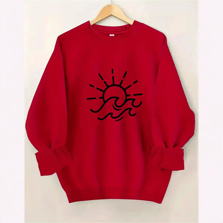 Kvinnors sweatshirt med kreativ sol- och vågmönster Mirla-Eva Jonsson