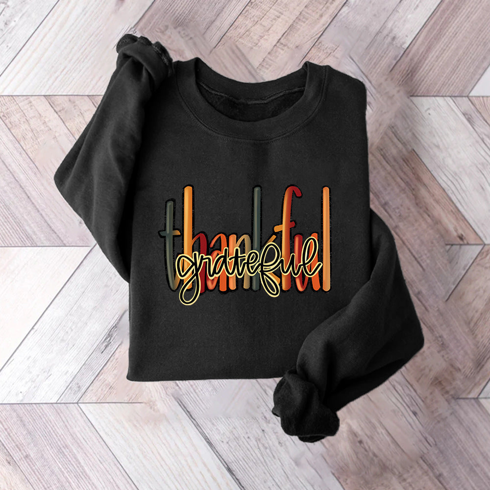 Kvinnors sweatshirt med kreativ "thankful" text och bekväm passform Mirla-Eva Jonsson