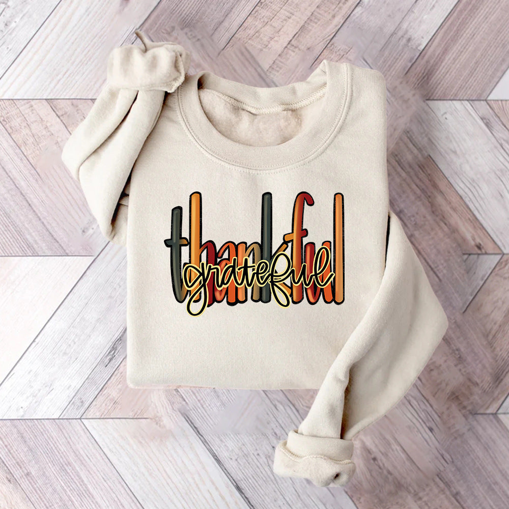 Kvinnors sweatshirt med kreativ "thankful" text och bekväm passform Mirla-Eva Jonsson