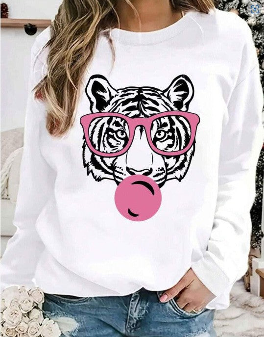 Kvinnors sweatshirt med kreativ tigerdesign och avslappnad passform Mirla-Eva Jonsson