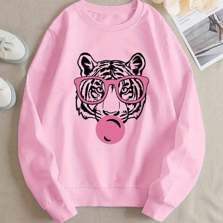Kvinnors sweatshirt med kreativ tigerdesign och avslappnad passform Mirla-Eva Jonsson