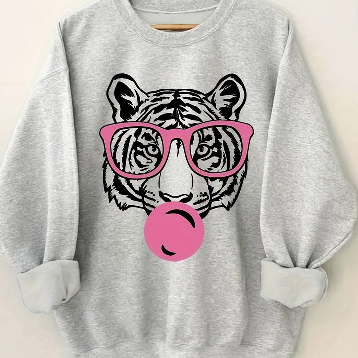 Kvinnors sweatshirt med kreativ tigerdesign och avslappnad passform Mirla-Eva Jonsson