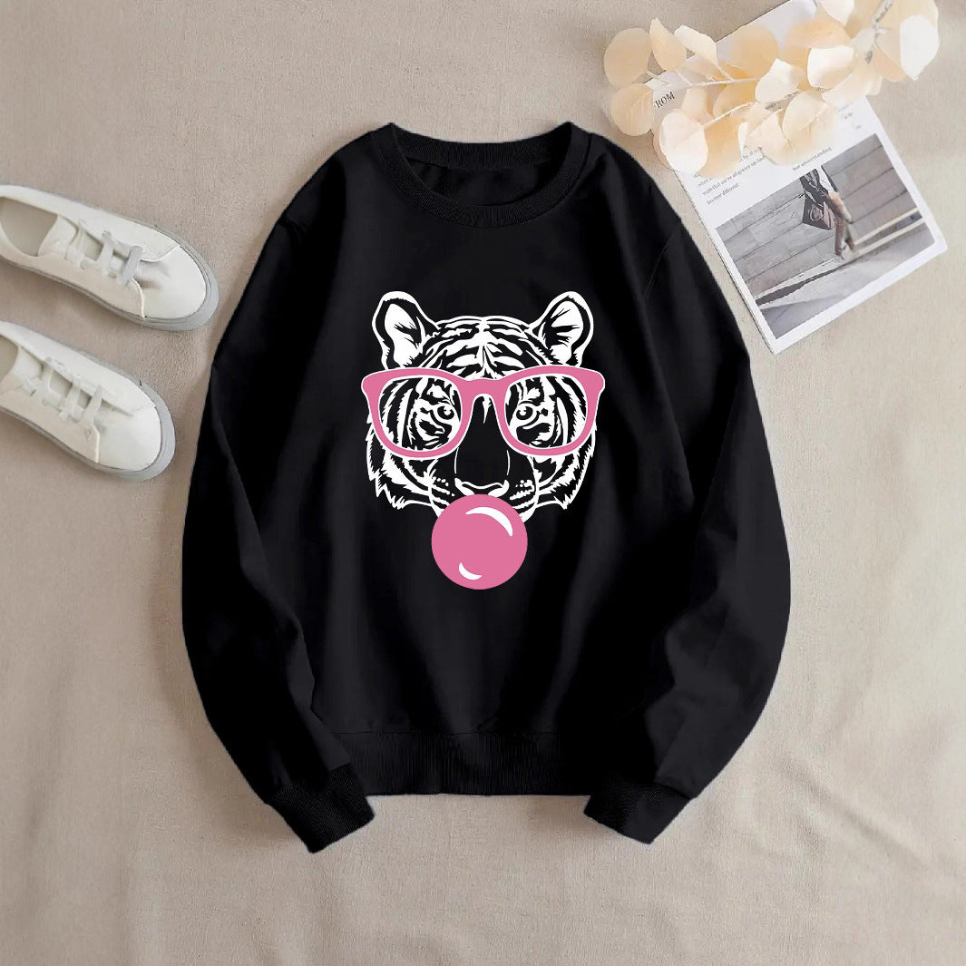 Kvinnors sweatshirt med kreativ tigerdesign och avslappnad passform Mirla-Eva Jonsson