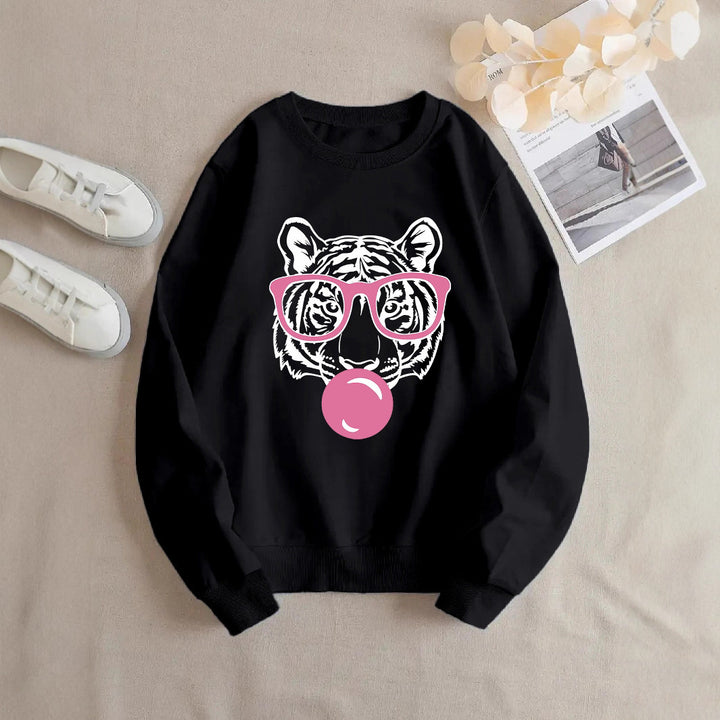 Kvinnors sweatshirt med kreativ tigerdesign och avslappnad passform Mirla-Eva Jonsson